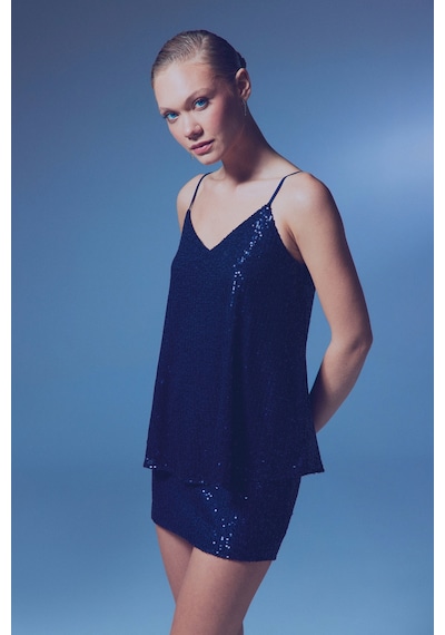 Sateen Payet Detaylı Askılı Bluz - Lacivert-135335 Lacivert Sateen Payet Detaylı Askılı Bluz - Lacivert-135335 Lacivert