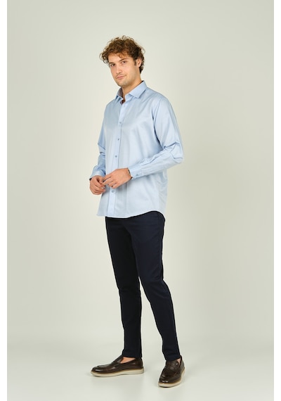 Figs Erkek Slim Fit Uzun Kollu Pamuklu Parlak Kumaş Gömlek 0013 Açık Mavi Açık Mavi
