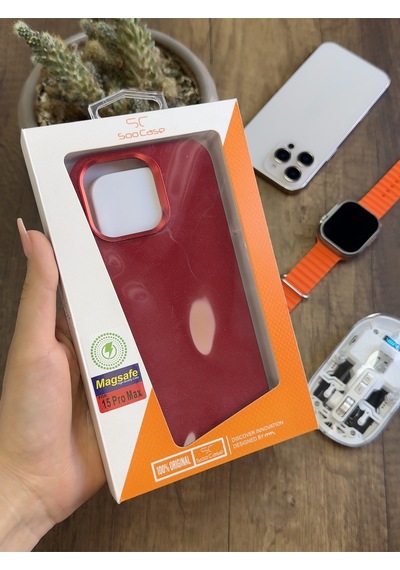 Apple iPhone 15 Pro Max Uyumlu Kadife Yüzeyli Magsafe Uyumlu Premium Kılıf Soocase691 Kırmızı