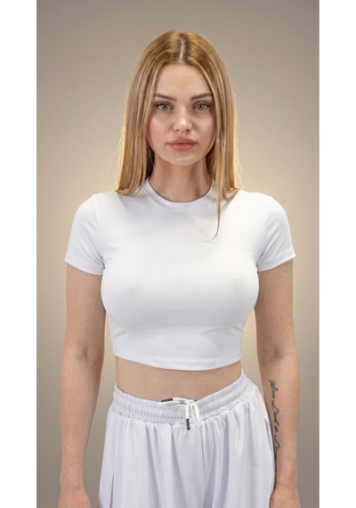 Heyy's Polyamid Crop T-shirt Beyaz