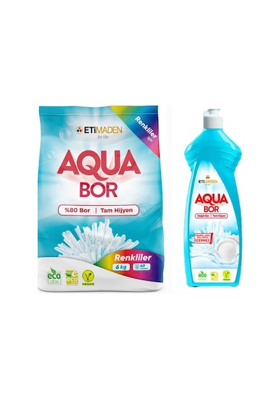 Aquabor Doğal Mineralli Renkliler İçin Çamaşır Deterjanı 6 Kg + 1 Adet Elde Yıkama Bulaşık Deterjan Diğer