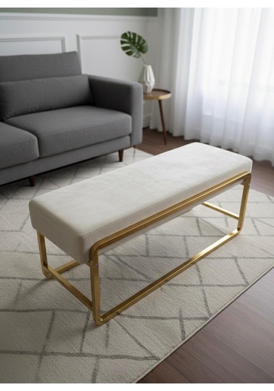 Todek Home Elara Gold Metal Ayaklı Puf / Bench Bej - Gold