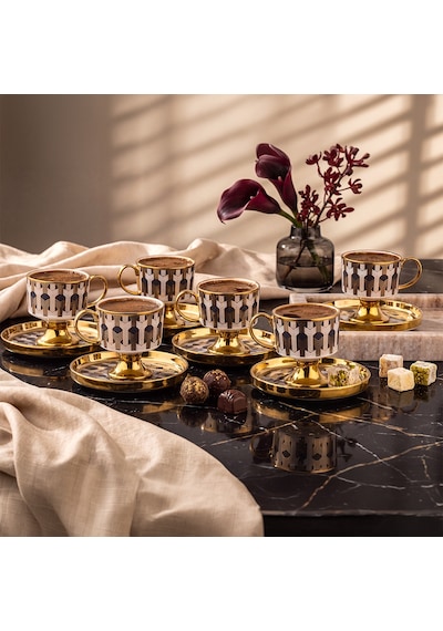 Aryıldız Quinn Black 12 Parça 6 Kişilik Kahve Fincan Takımı 90 Ml Çok Renkli