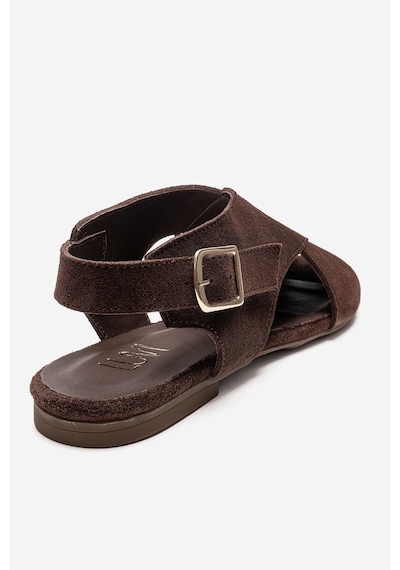 Luvishoes Monaro Kahverengi Süet Hakiki Deri Kadın Sandalet