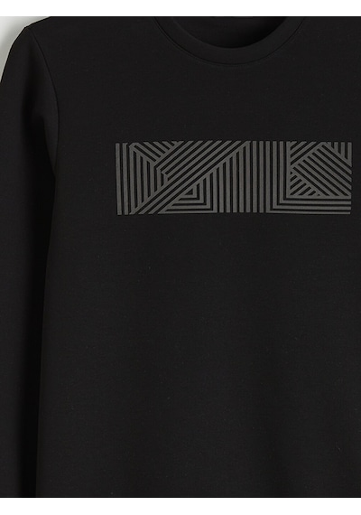 Lcwaıkıkı Classic Siyah Bisiklet Yaka Baskılı Erkek Sweatshirt