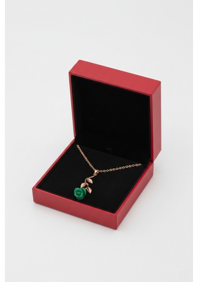 Çekirdekjewelry 925 Ayar Gümüş Rose Kaplama Yeşil Gül Detaylı Kadın Kolye Pembe