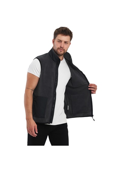 Adams Erkek Polar Kolsuz Çift Renk Yelek 3 Cepli Comfort Fit Antrasit