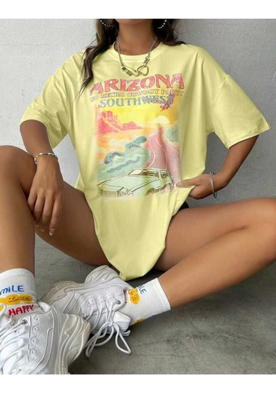 Noıssey Sarı Baskılı Oversize Kadın