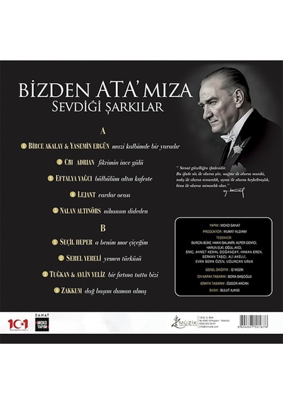Bizden Ata'mıza Sevdiği Şarkılar Vasiyet Plak Lp Türk Sanat Müziği Plak, Birce Akalay, Cem Adrian, Eftalya Yağcı, Lejant, Nalan Altınörs