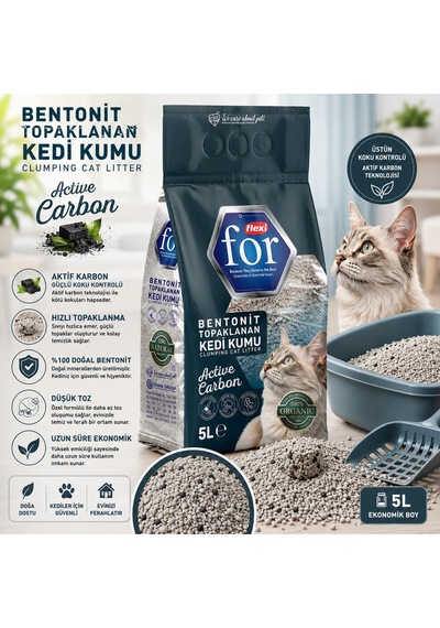 Aktif Karbonlu Bentonit Topaklanan Premium Kedi Kumu 5 L - Tozsuz - Ultra Koku Emici