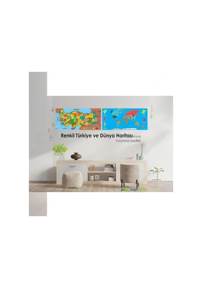 Cengo 56x118 Cm Renkli Dünya Ve Türkiye Haritası Seti Akıllı Kağıt Tahta Tek Renk