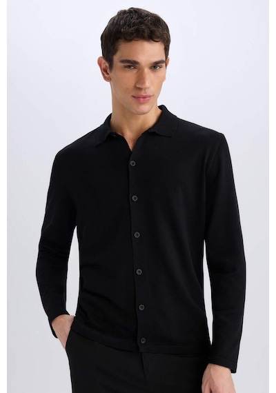 DeFacto Standart Fit Polo Yaka Düğmeli Triko Hırka E8399AX24CWBK27 Siyah
