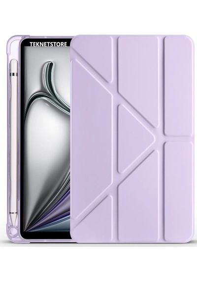 Apple Uyumlu iPad Air 13" M3 2025 / M2 2024 Kılıf Kalem Şarj Bölmeli Stadlı Uyku Modlu Silikon Akıllı Case