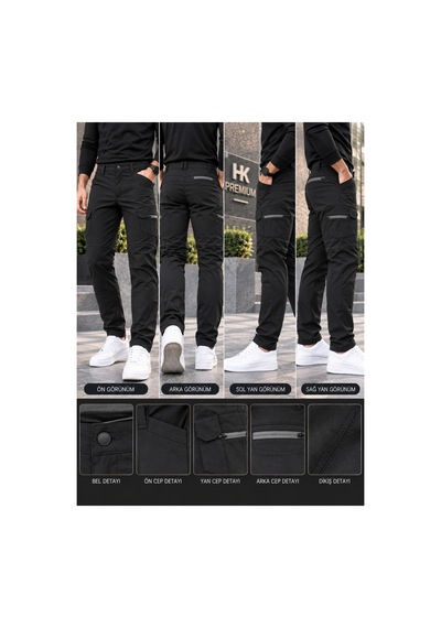 Hk Premium Erkek Haki Softshell Su Geçirmez Taktik Kargo Pantolon Moto Kurye & Outdoor Siyah