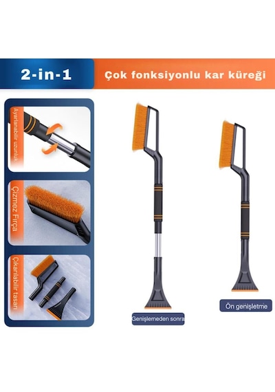 Coofbe Quick Clean 82cm Uzatılabilir 2in1 Araç Kar Fırçası Ve Buz Kazıyıcı Oto Kar Kazıyıcı Aparat