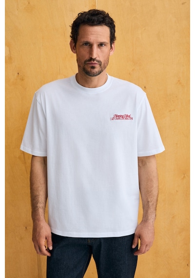 Grımelange Futı Erkek %100 Organik Pamuklu Baskı Detaylı Yuvarlak Yaka Beyaz T-shirt