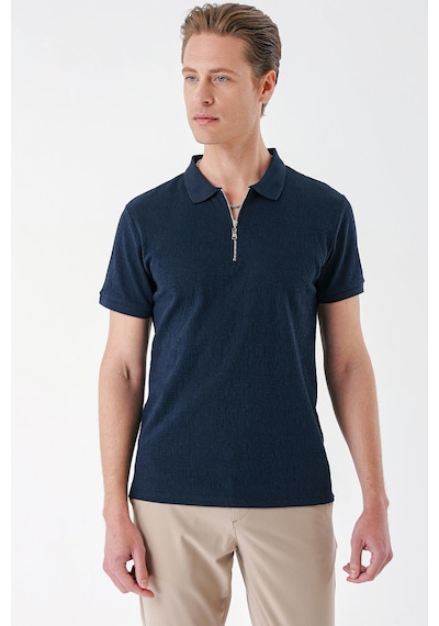 Efor Slim Fit Fermuarlı Polo Yaka %100 Pamuk Lacivert Tişört Ts 877 Lacivert