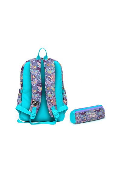 Coral High Okul Sırt Çantası Ve Kalemlik Seti - Pastel Renkli Kelebek Desenli Kız Çocuk Setygn33206c
