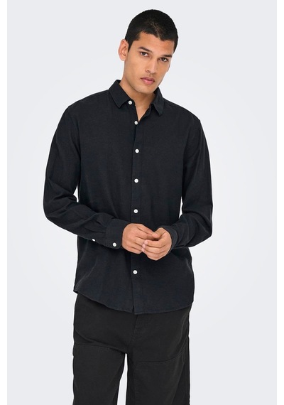 Only & Sons Onscaiden Ls Solid Linen Shirt Noos Erkek Gömlek-26529 Siyah