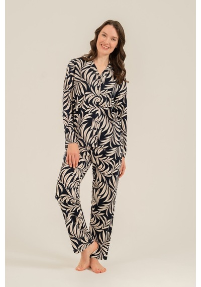 Arnetta Kadın Lacivert Çiçek Desenli Gömlek Pijama Takımı Ar3739-s-v1 Ar3739-s-v1