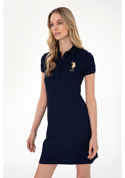 U.S. Polo Assn. Kadın Lacivert Polo Yaka Mini Boy Örme Elbise 50297457-VR033