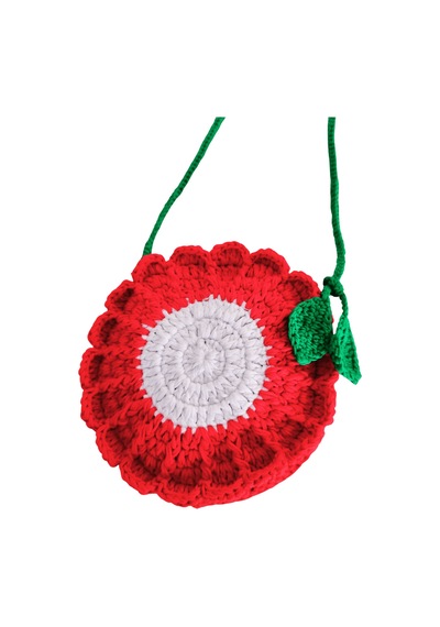 Bb Bibutikshop El Yapımı Örgü Çiçek Desenli Kız Çocuk Omuz Çantası Kırmızı