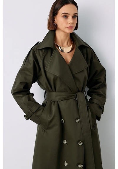 Sateen Toka Detaylı Trenç - Haki-138131