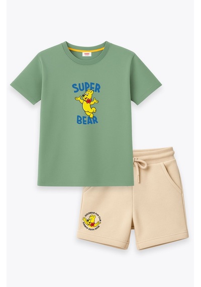 Haribo Lisanslı Ayıcık Baskılı T-shirt Şort Takım Yeşil