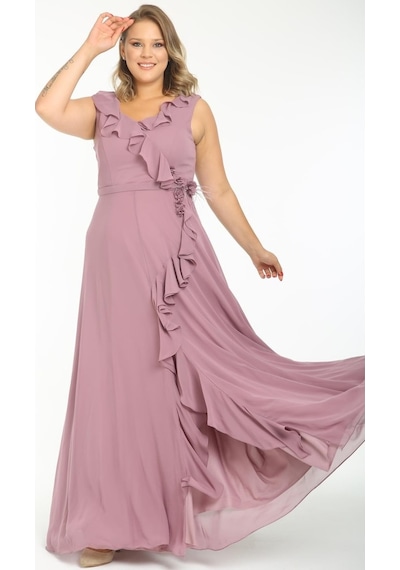 Ladies First Büyük Beden 3507 Lila Uzun Abiye Elbise