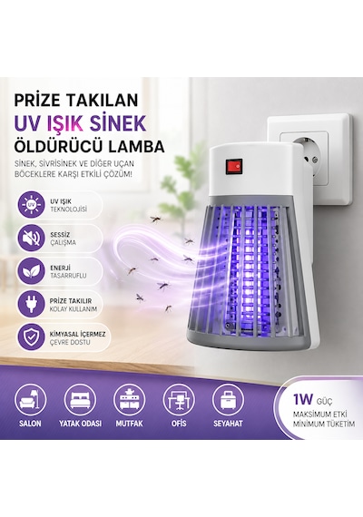 Uv Işık Sinek Öldürücü Lamba - Priza Takılan Sinek Kovucu Gece Lambası Sivrisinek Karşıtı Cihaz
