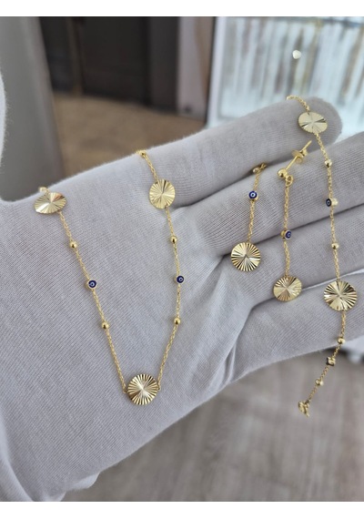 925 Ayar Papatya Silver Kalemli Disk Takım Set.nazar Gözlü Set.gözlü Set.rose.gold.rodaj Gümüş