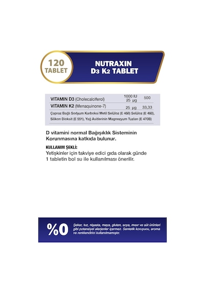 Nutraxin Vitamin D3 K2 120 Tablet