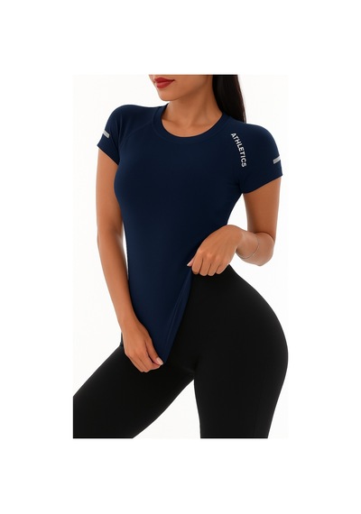 Ghassy Co. Kadın Nefes Alabilir Yüksek Esnek Kısa Kollu, Yoga Fitness Ve Koşu İçin Motivasyonel Tasarım Tişört Lacıvert