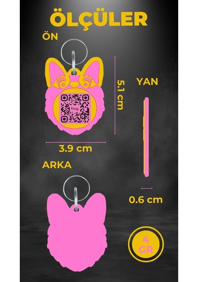 Petjoo 15.T.Teg Pembe-Sarı Qr'lı Köpek Künyesi