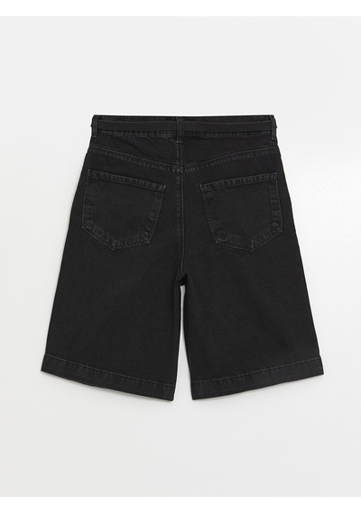 Lcw Jeans Siyah Beli Kemerli Bermuda Fit Kadın Jean Şort