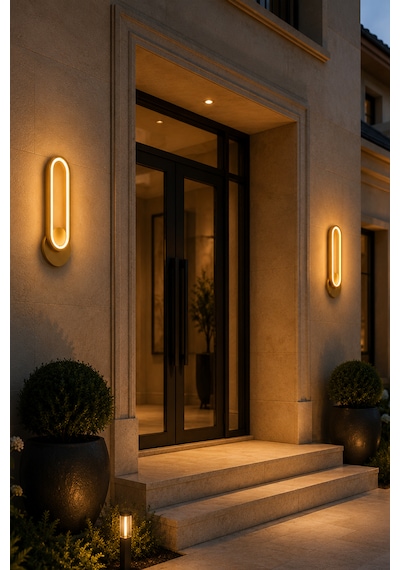 Dekoratif 20w Halka Modeli İç Mekan Gold Kasa Amber Işık 30 Cm Duvar Aplik Pilli 2 Adet