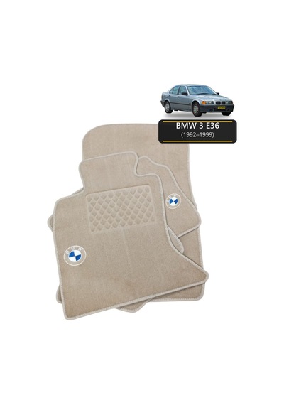 Oto Halı Paspas Seti Bmw 3 E36 1992 1999 Uyumlu Sport Kaymaz & Şık Tasarım - Bej Logolu