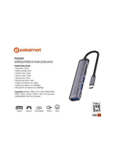 Polosmart PGS407 Dönüştürücü Hub-Çoklayıcı