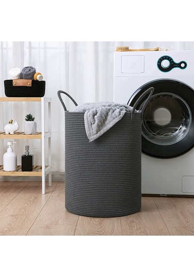 Mavaux Çok Amaçlı, 40cm-36cm Büyük Boy, Yanları Saplı, Sepet, Jüt, Hasır, Dokuma Sepet, Düzenleyici Antrasitbüyük