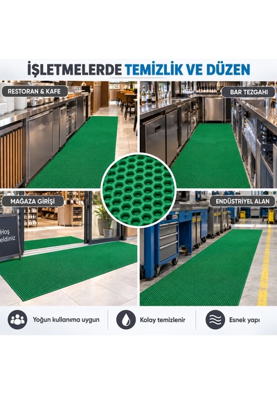 Hortumtech Bal Petek Paspas Kaydırmaz Pvc Islak Zemin Duş Havuz Su Tahliyesi 4 Mm - Yeşil 90 X 100 Cm