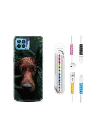 Oppo Reno 4 Lite Kılıf Kablo Koruyuculu Flowers Dog 1346