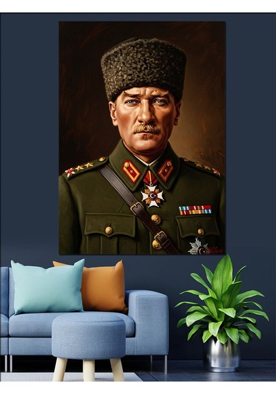 Mareşal Üniformalı Mustafa Kemal Atatürk Dekoratif Kanvas - Mdf Ahşap Tablo
