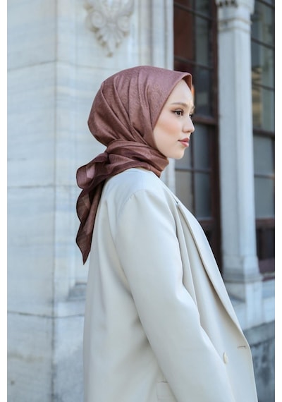 Eşarp - Premium Lux Original Monogram Eşarp İpek Vual, Yüksek Kalite, Hafif, Rahat, Şık, Scarf Kahverengi