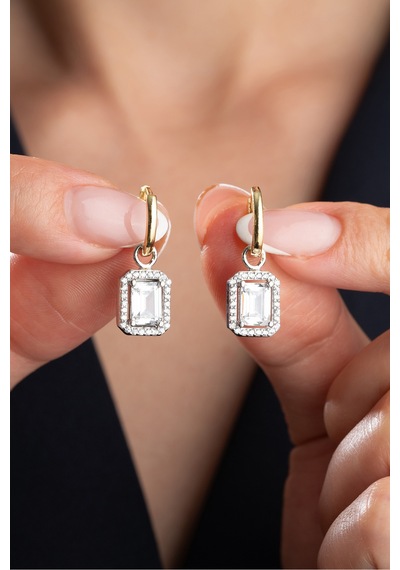 Çekirdekjewelry 925 Ayar Gümüş Baget Taşlı Küpe Çok Renkli