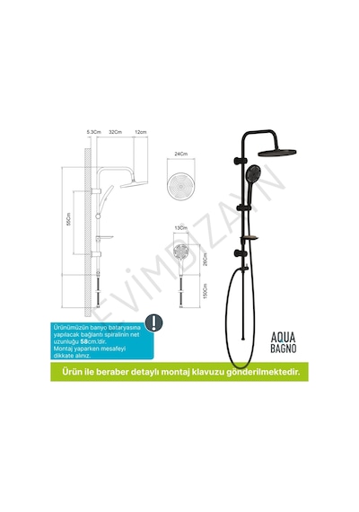 Aqua Bagno Largo Tepe Robot Duşu Seti - Mat Siyah