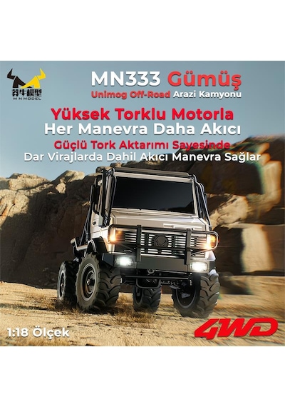 Mn Model Mn333 1/18 Mercedes Unimog U4000 4wd Rc Crawler Offroad Uzaktan Kumandalı Araba Arazi Aracı Model Car Truck Rtr Gümüş Mn-333 +dahili Işık Seti Mnmodel/mn333-sılver