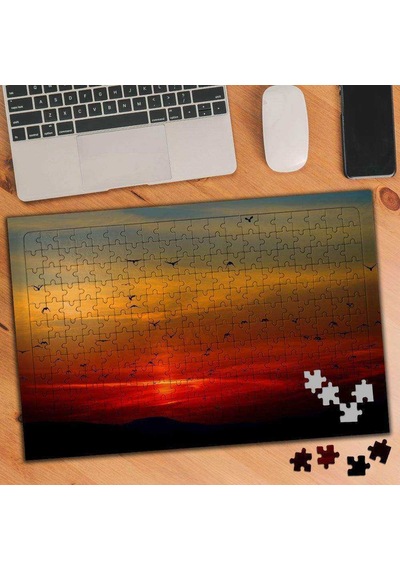 Kuşların Uçuşu Ve Kızıl Gün Batımı 240 Parça Puzzle Yapboz-100367