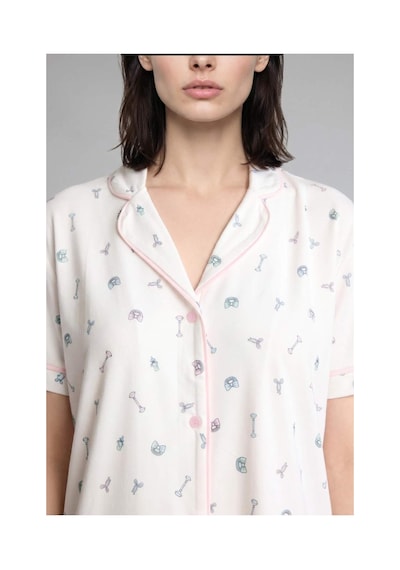 Defacto Regular Fıt Şortlu Kısa Kollu 2li Desenli Softshell Ecru Pijama Takımı H6851ax26smer98 Ekru-er98