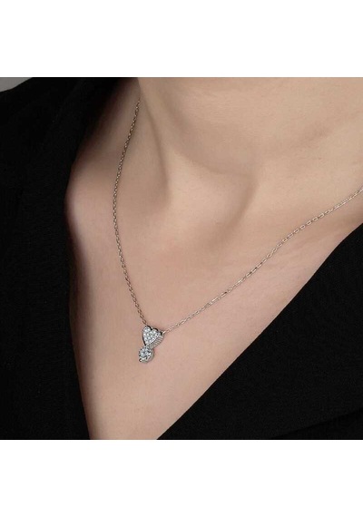 Gumush Swarovski Taşlı Gümüş Kalp Tektaş Kadın Kolye