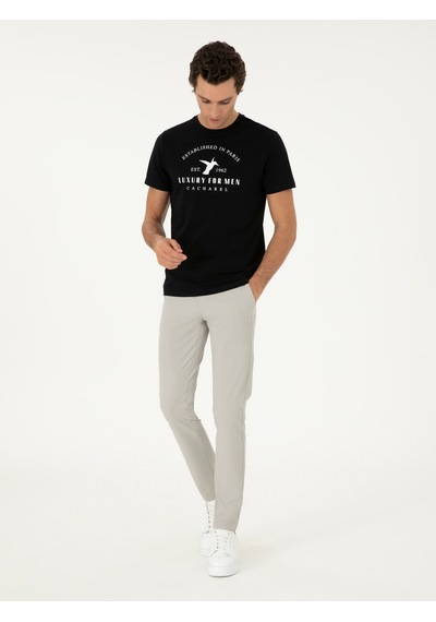 Cacharel Taş Slim Fit Beli Lastikli Esnek Kanvas Pantolon Gri